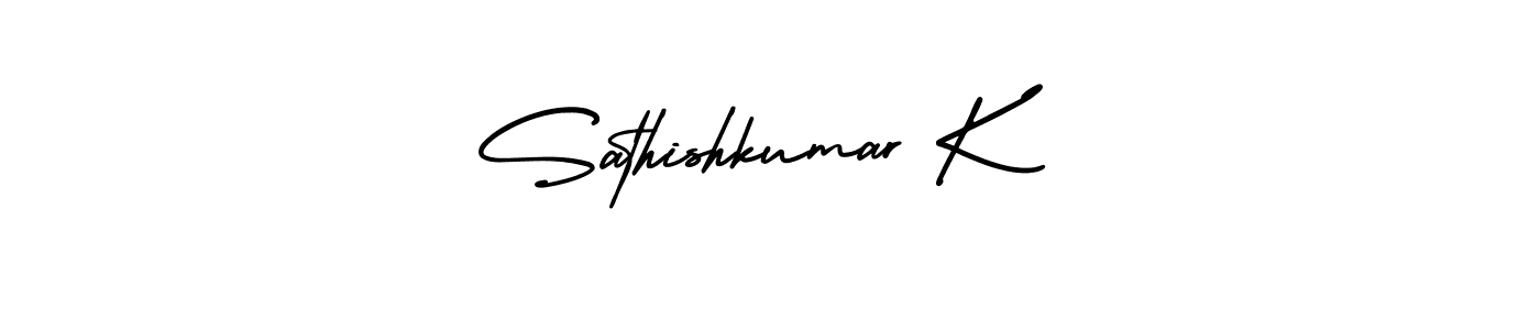 This is the best signature style for the Sathishkumar K name. Also you like these signature font (AmerikaSignatureDemo-Regular). Mix name signature. Sathishkumar K signature style 3 images and pictures png