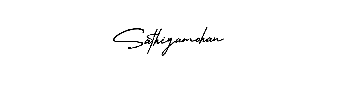 You should practise on your own different ways (AmerikaSignatureDemo-Regular) to write your name (Sathiyamohan) in signature. don't let someone else do it for you. Sathiyamohan signature style 3 images and pictures png