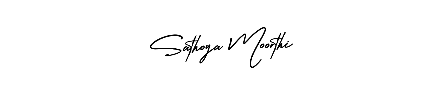 The best way (AmerikaSignatureDemo-Regular) to make a short signature is to pick only two or three words in your name. The name Sathoya Moorthi include a total of six letters. For converting this name. Sathoya Moorthi signature style 3 images and pictures png