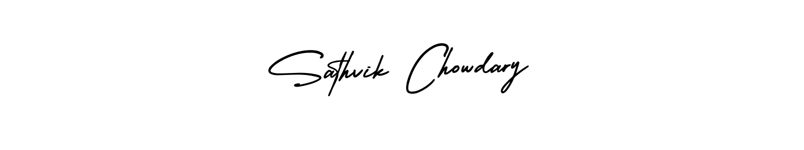 The best way (AmerikaSignatureDemo-Regular) to make a short signature is to pick only two or three words in your name. The name Sathvik Chowdary include a total of six letters. For converting this name. Sathvik Chowdary signature style 3 images and pictures png