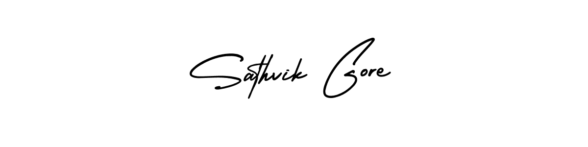 Sathvik Gore stylish signature style. Best Handwritten Sign (AmerikaSignatureDemo-Regular) for my name. Handwritten Signature Collection Ideas for my name Sathvik Gore. Sathvik Gore signature style 3 images and pictures png