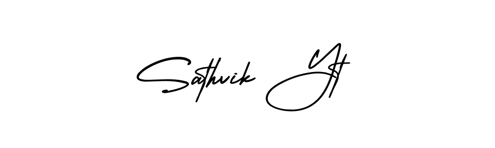 The best way (AmerikaSignatureDemo-Regular) to make a short signature is to pick only two or three words in your name. The name Sathvik Yt include a total of six letters. For converting this name. Sathvik Yt signature style 3 images and pictures png