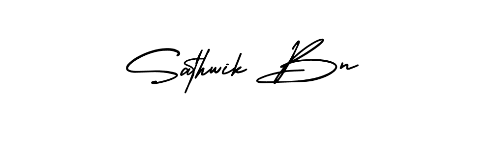 You should practise on your own different ways (AmerikaSignatureDemo-Regular) to write your name (Sathwik Bn) in signature. don't let someone else do it for you. Sathwik Bn signature style 3 images and pictures png