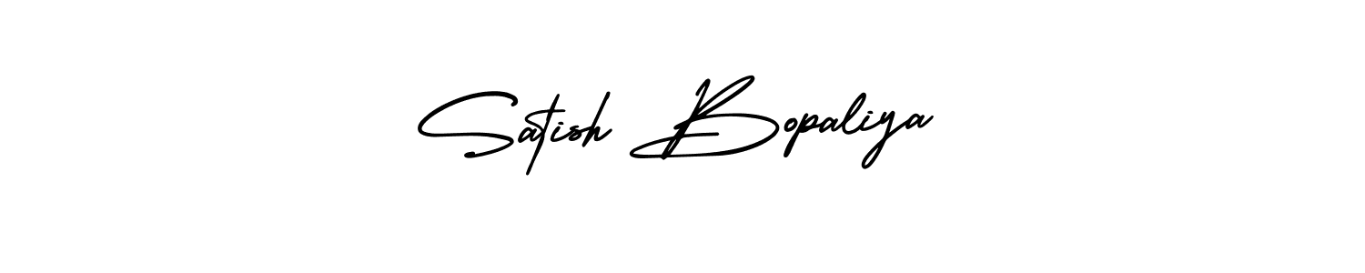 You should practise on your own different ways (AmerikaSignatureDemo-Regular) to write your name (Satish Bopaliya) in signature. don't let someone else do it for you. Satish Bopaliya signature style 3 images and pictures png