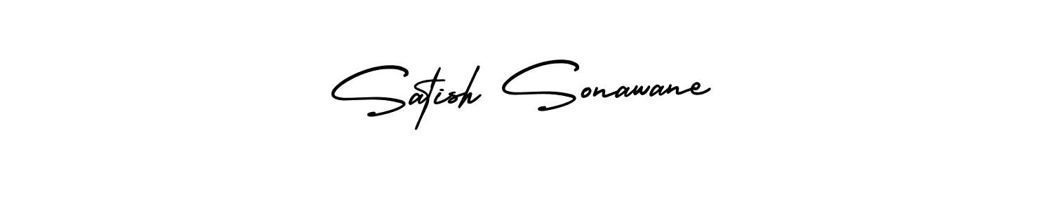 The best way (AmerikaSignatureDemo-Regular) to make a short signature is to pick only two or three words in your name. The name Satish Sonawane include a total of six letters. For converting this name. Satish Sonawane signature style 3 images and pictures png