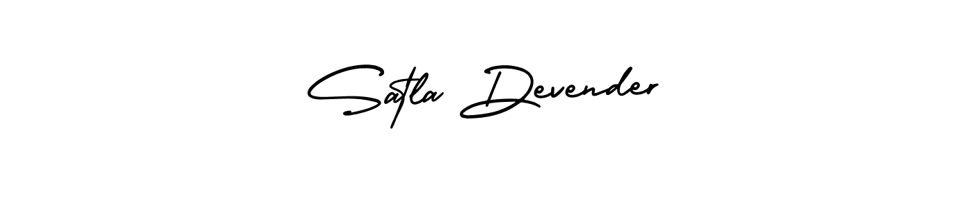 You should practise on your own different ways (AmerikaSignatureDemo-Regular) to write your name (Satla Devender) in signature. don't let someone else do it for you. Satla Devender signature style 3 images and pictures png
