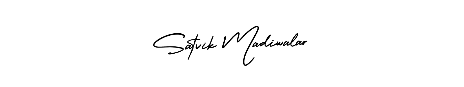 You should practise on your own different ways (AmerikaSignatureDemo-Regular) to write your name (Satvik Madiwalar) in signature. don't let someone else do it for you. Satvik Madiwalar signature style 3 images and pictures png