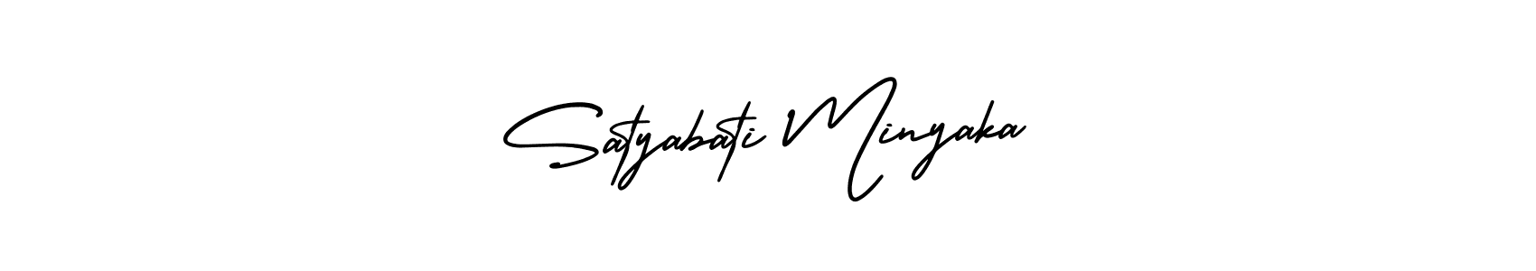 The best way (AmerikaSignatureDemo-Regular) to make a short signature is to pick only two or three words in your name. The name Satyabati Minyaka include a total of six letters. For converting this name. Satyabati Minyaka signature style 3 images and pictures png