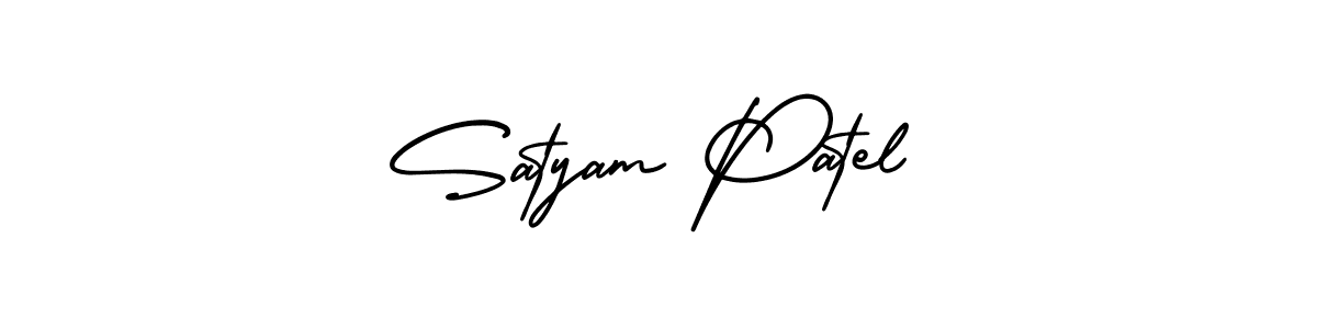 You should practise on your own different ways (AmerikaSignatureDemo-Regular) to write your name (Satyam Patel) in signature. don't let someone else do it for you. Satyam Patel signature style 3 images and pictures png