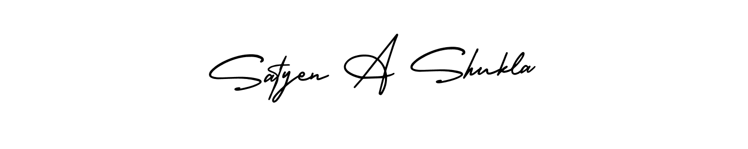 You should practise on your own different ways (AmerikaSignatureDemo-Regular) to write your name (Satyen A Shukla) in signature. don't let someone else do it for you. Satyen A Shukla signature style 3 images and pictures png