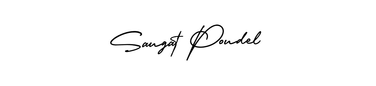 The best way (AmerikaSignatureDemo-Regular) to make a short signature is to pick only two or three words in your name. The name Saugat Poudel include a total of six letters. For converting this name. Saugat Poudel signature style 3 images and pictures png