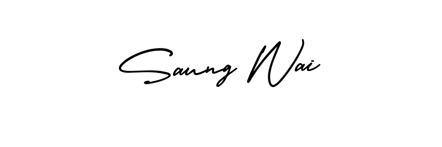 You should practise on your own different ways (AmerikaSignatureDemo-Regular) to write your name (Saung Wai) in signature. don't let someone else do it for you. Saung Wai signature style 3 images and pictures png