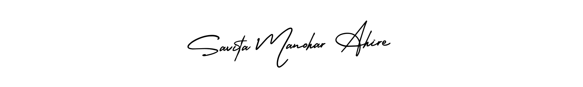 if you are searching for the best signature style for your name Savita Manohar Ahire. so please give up your signature search. here we have designed multiple signature styles  using AmerikaSignatureDemo-Regular. Savita Manohar Ahire signature style 3 images and pictures png