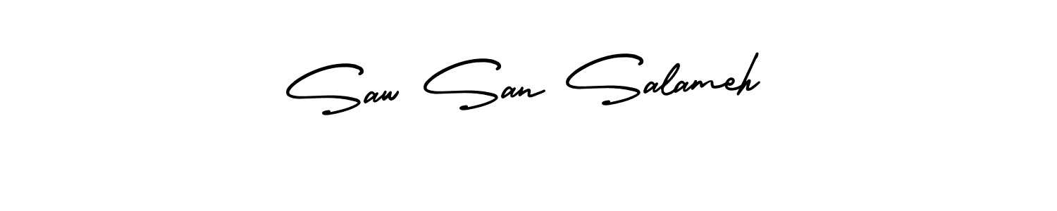 How to make Saw San Salameh name signature. Use AmerikaSignatureDemo-Regular style for creating short signs online. This is the latest handwritten sign. Saw San Salameh signature style 3 images and pictures png