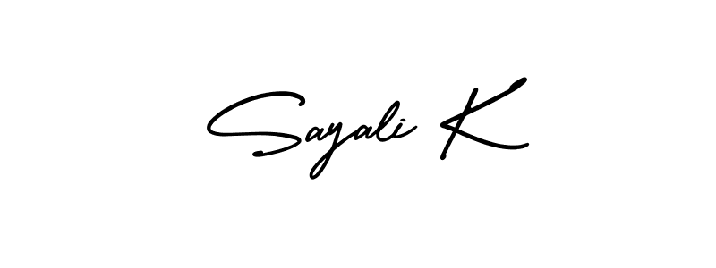 You should practise on your own different ways (AmerikaSignatureDemo-Regular) to write your name (Sayali K) in signature. don't let someone else do it for you. Sayali K signature style 3 images and pictures png
