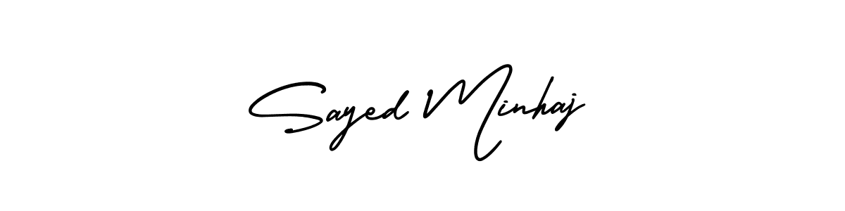 The best way (AmerikaSignatureDemo-Regular) to make a short signature is to pick only two or three words in your name. The name Sayed Minhaj include a total of six letters. For converting this name. Sayed Minhaj signature style 3 images and pictures png