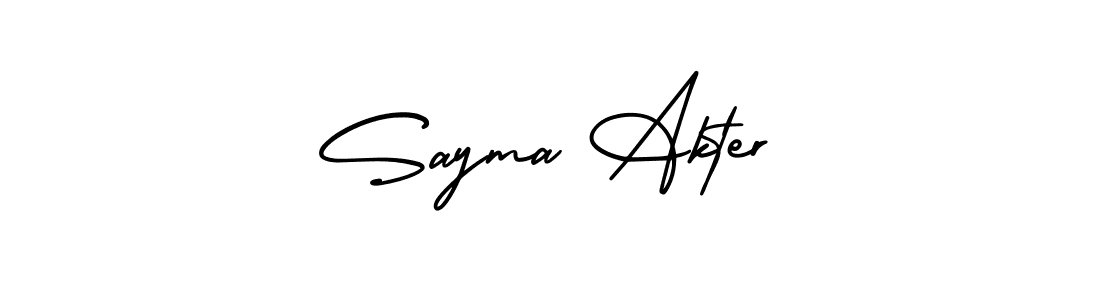 You should practise on your own different ways (AmerikaSignatureDemo-Regular) to write your name (Sayma Akter) in signature. don't let someone else do it for you. Sayma Akter signature style 3 images and pictures png
