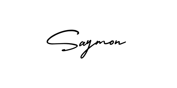 You should practise on your own different ways (AmerikaSignatureDemo-Regular) to write your name (Saymon) in signature. don't let someone else do it for you. Saymon signature style 3 images and pictures png