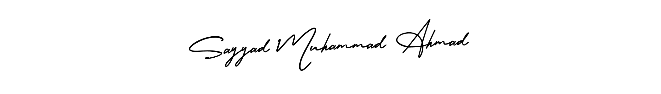 The best way (AmerikaSignatureDemo-Regular) to make a short signature is to pick only two or three words in your name. The name Sayyad Muhammad Ahmad include a total of six letters. For converting this name. Sayyad Muhammad Ahmad signature style 3 images and pictures png