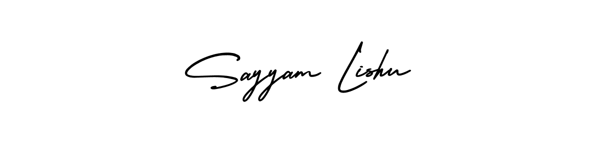This is the best signature style for the Sayyam Lishu name. Also you like these signature font (AmerikaSignatureDemo-Regular). Mix name signature. Sayyam Lishu signature style 3 images and pictures png