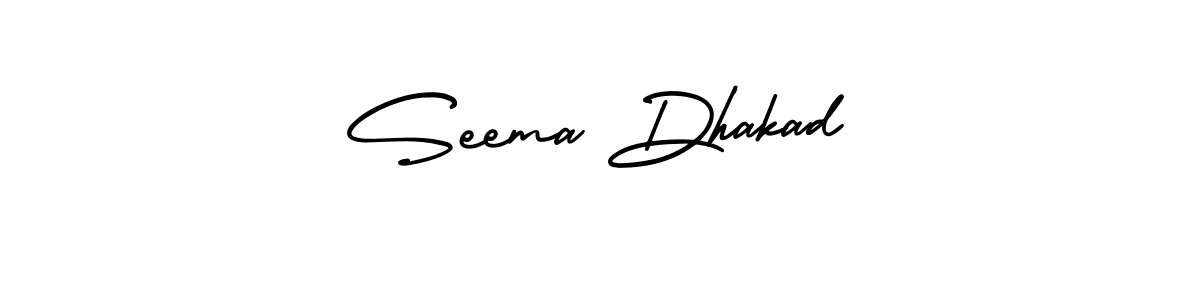 You should practise on your own different ways (AmerikaSignatureDemo-Regular) to write your name (Seema Dhakad) in signature. don't let someone else do it for you. Seema Dhakad signature style 3 images and pictures png