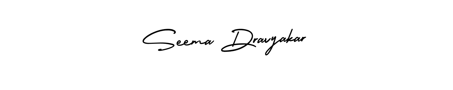 You should practise on your own different ways (AmerikaSignatureDemo-Regular) to write your name (Seema Dravyakar) in signature. don't let someone else do it for you. Seema Dravyakar signature style 3 images and pictures png