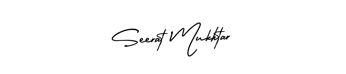 You should practise on your own different ways (AmerikaSignatureDemo-Regular) to write your name (Seerat Mukhtar) in signature. don't let someone else do it for you. Seerat Mukhtar signature style 3 images and pictures png