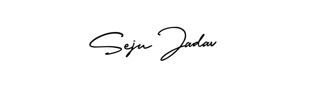 You should practise on your own different ways (AmerikaSignatureDemo-Regular) to write your name (Seju Jadav) in signature. don't let someone else do it for you. Seju Jadav signature style 3 images and pictures png