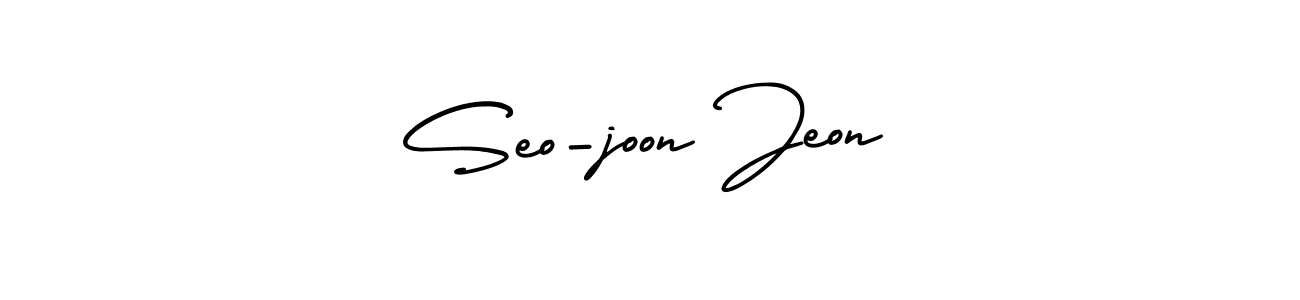 The best way (AmerikaSignatureDemo-Regular) to make a short signature is to pick only two or three words in your name. The name Seo-joon Jeon include a total of six letters. For converting this name. Seo-joon Jeon signature style 3 images and pictures png