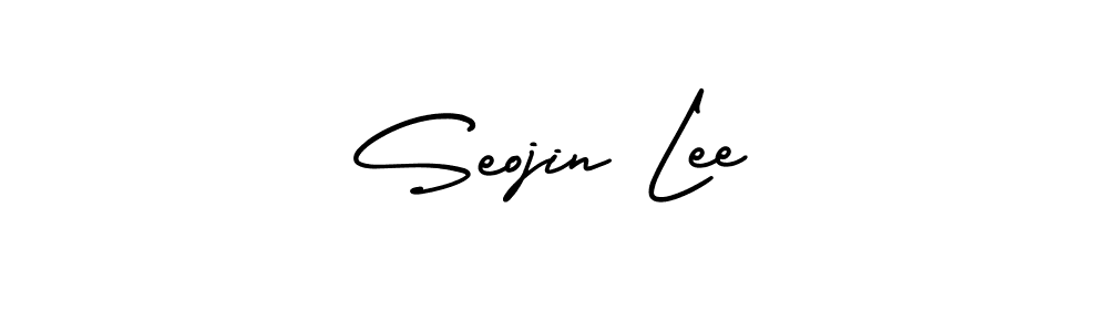 You should practise on your own different ways (AmerikaSignatureDemo-Regular) to write your name (Seojin Lee) in signature. don't let someone else do it for you. Seojin Lee signature style 3 images and pictures png