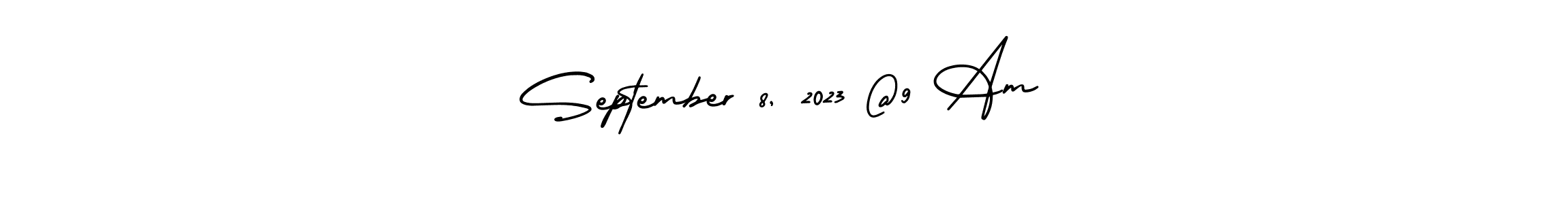 Make a beautiful signature design for name September 8, 2023 @9 Am. With this signature (AmerikaSignatureDemo-Regular) style, you can create a handwritten signature for free. September 8, 2023 @9 Am signature style 3 images and pictures png