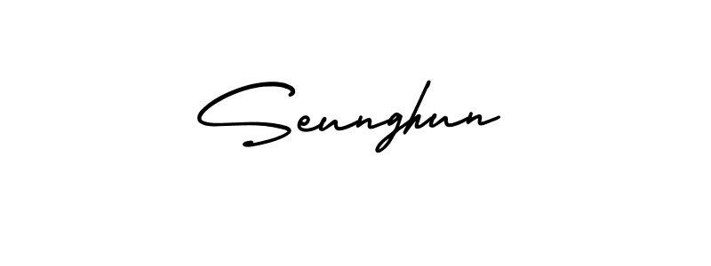 How to make Seunghun name signature. Use AmerikaSignatureDemo-Regular style for creating short signs online. This is the latest handwritten sign. Seunghun signature style 3 images and pictures png