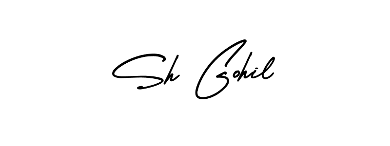 You should practise on your own different ways (AmerikaSignatureDemo-Regular) to write your name (Sh Gohil) in signature. don't let someone else do it for you. Sh Gohil signature style 3 images and pictures png