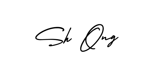 How to make Sh Ong name signature. Use AmerikaSignatureDemo-Regular style for creating short signs online. This is the latest handwritten sign. Sh Ong signature style 3 images and pictures png