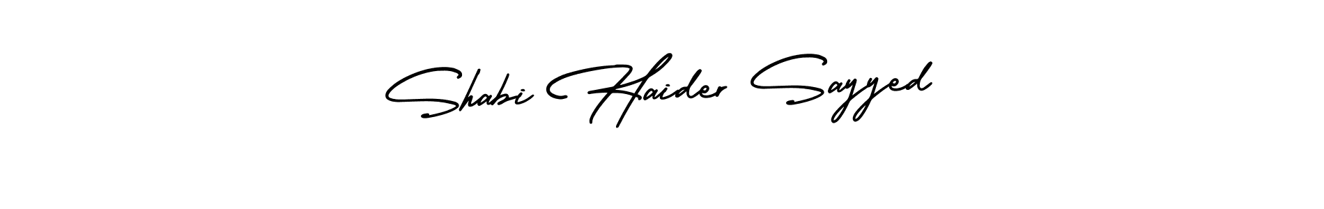 This is the best signature style for the Shabi Haider Sayyed name. Also you like these signature font (AmerikaSignatureDemo-Regular). Mix name signature. Shabi Haider Sayyed signature style 3 images and pictures png