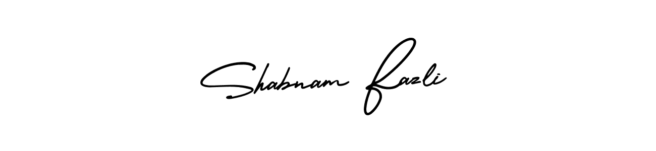 Shabnam Fazli stylish signature style. Best Handwritten Sign (AmerikaSignatureDemo-Regular) for my name. Handwritten Signature Collection Ideas for my name Shabnam Fazli. Shabnam Fazli signature style 3 images and pictures png