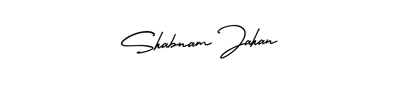 You should practise on your own different ways (AmerikaSignatureDemo-Regular) to write your name (Shabnam Jahan) in signature. don't let someone else do it for you. Shabnam Jahan signature style 3 images and pictures png