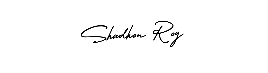 You should practise on your own different ways (AmerikaSignatureDemo-Regular) to write your name (Shadhon Roy) in signature. don't let someone else do it for you. Shadhon Roy signature style 3 images and pictures png