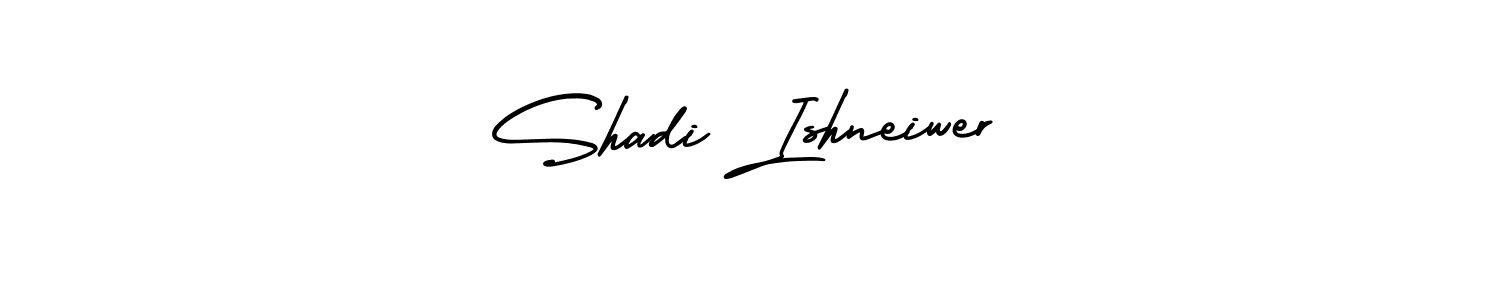 You should practise on your own different ways (AmerikaSignatureDemo-Regular) to write your name (Shadi Ishneiwer) in signature. don't let someone else do it for you. Shadi Ishneiwer signature style 3 images and pictures png