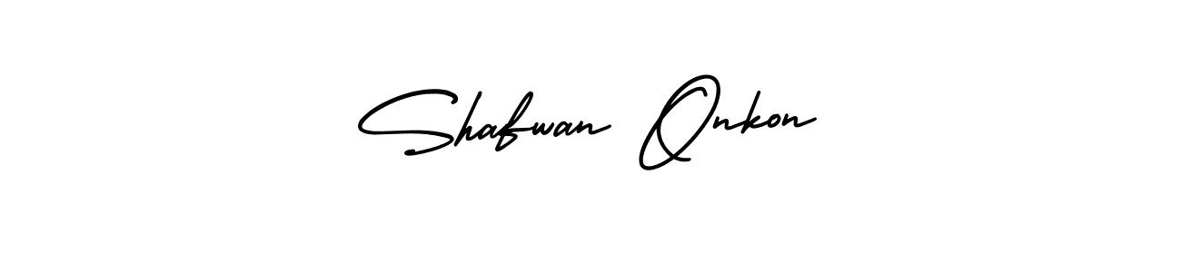 How to make Shafwan Onkon signature? AmerikaSignatureDemo-Regular is a professional autograph style. Create handwritten signature for Shafwan Onkon name. Shafwan Onkon signature style 3 images and pictures png