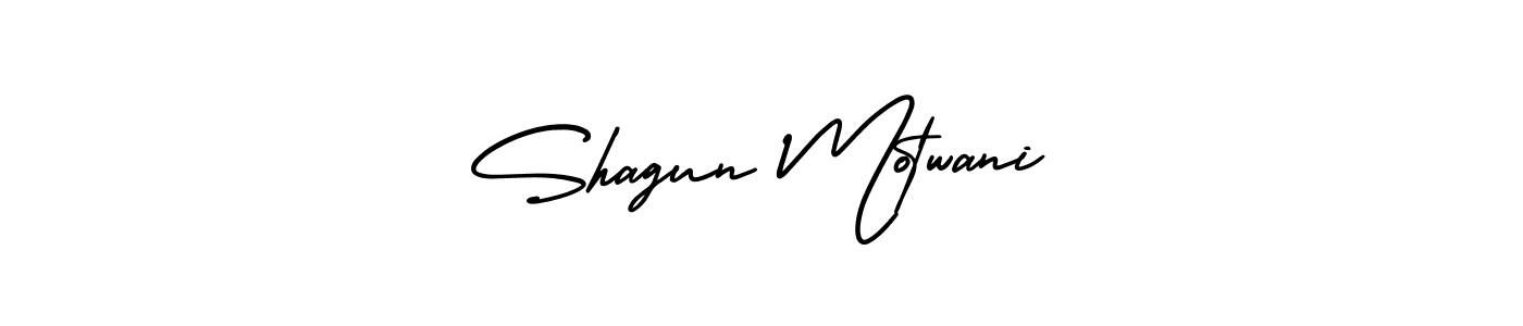 You should practise on your own different ways (AmerikaSignatureDemo-Regular) to write your name (Shagun Motwani) in signature. don't let someone else do it for you. Shagun Motwani signature style 3 images and pictures png