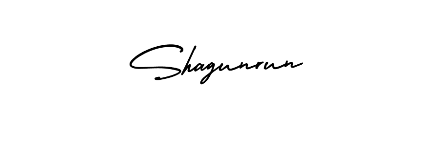 You should practise on your own different ways (AmerikaSignatureDemo-Regular) to write your name (Shagunrun) in signature. don't let someone else do it for you. Shagunrun signature style 3 images and pictures png