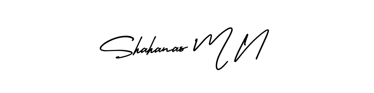 AmerikaSignatureDemo-Regular is a professional signature style that is perfect for those who want to add a touch of class to their signature. It is also a great choice for those who want to make their signature more unique. Get Shahanas M N name to fancy signature for free. Shahanas M N signature style 3 images and pictures png