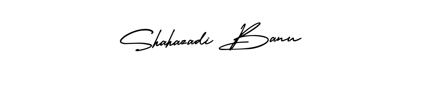 You should practise on your own different ways (AmerikaSignatureDemo-Regular) to write your name (Shahazadi Banu) in signature. don't let someone else do it for you. Shahazadi Banu signature style 3 images and pictures png