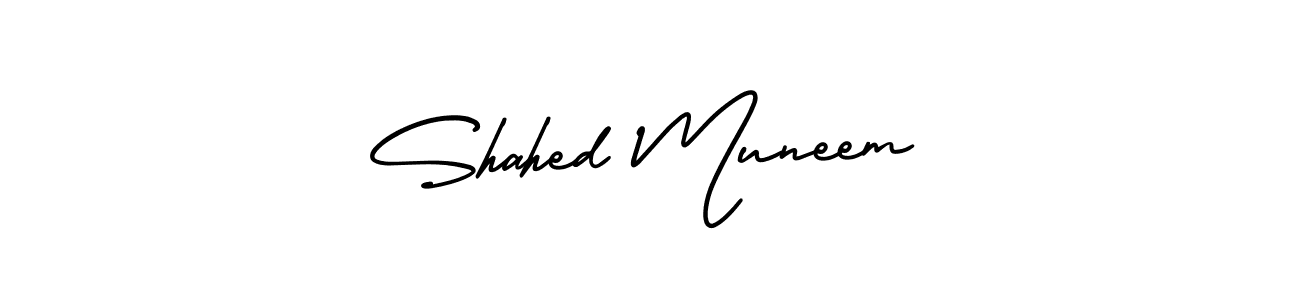 The best way (AmerikaSignatureDemo-Regular) to make a short signature is to pick only two or three words in your name. The name Shahed Muneem include a total of six letters. For converting this name. Shahed Muneem signature style 3 images and pictures png