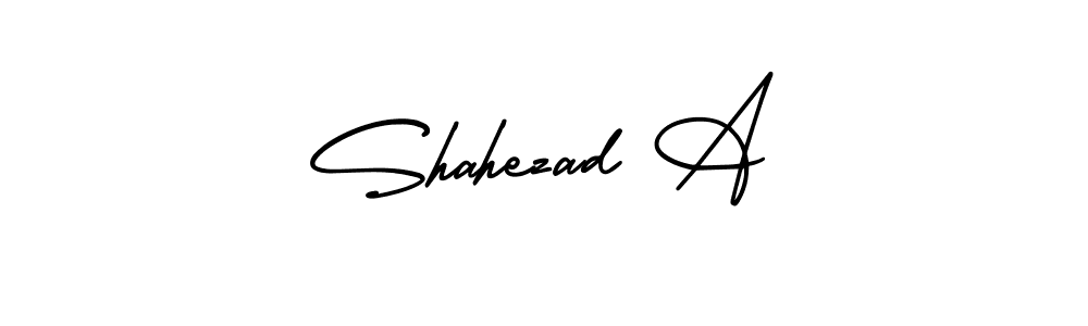 You should practise on your own different ways (AmerikaSignatureDemo-Regular) to write your name (Shahezad A) in signature. don't let someone else do it for you. Shahezad A signature style 3 images and pictures png