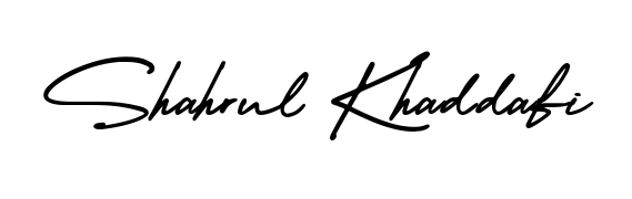 Transform the name Shahrul Khaddafi into a signature masterpiece using AmerikaSignatureDemo-Regular font. Ideal for photographers, artists, and creators looking for watermarks. Shahrul Khaddafi signature style 3 images and pictures png