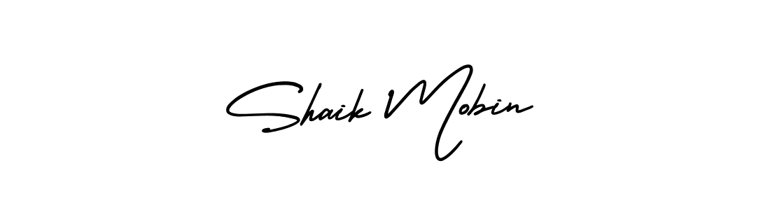 The best way (AmerikaSignatureDemo-Regular) to make a short signature is to pick only two or three words in your name. The name Shaik Mobin include a total of six letters. For converting this name. Shaik Mobin signature style 3 images and pictures png