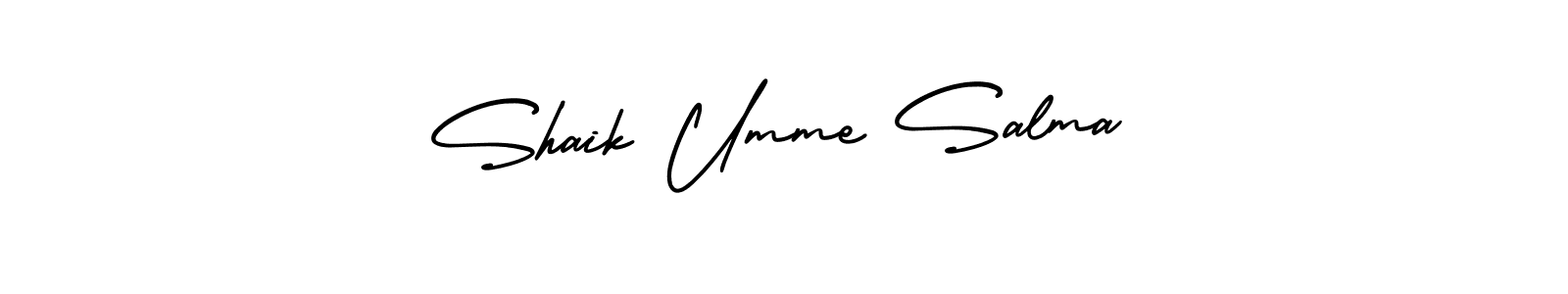 You should practise on your own different ways (AmerikaSignatureDemo-Regular) to write your name (Shaik Umme Salma) in signature. don't let someone else do it for you. Shaik Umme Salma signature style 3 images and pictures png