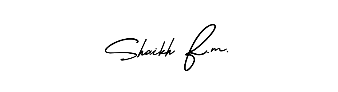 You should practise on your own different ways (AmerikaSignatureDemo-Regular) to write your name (Shaikh F.m.) in signature. don't let someone else do it for you. Shaikh F.m. signature style 3 images and pictures png